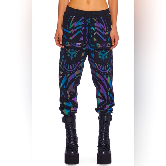 ✨🆕Dolls Kill x Club Exx Moon Labyrinth Reflective Joggers Sz SM!BNWT!NEVER WORN - Picture 2 of 4